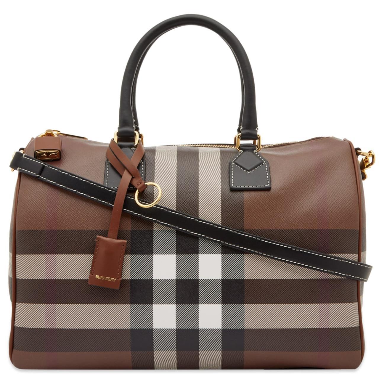 Burberry Dark Birch Brown Medium Nova Check Bowling Bag