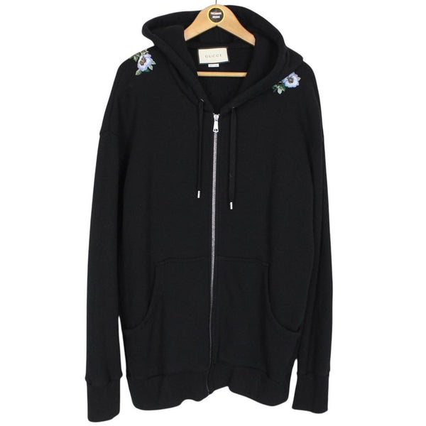 Gucci Black Loopback Dragon Embroidered Full Zip Hoodie Jumper