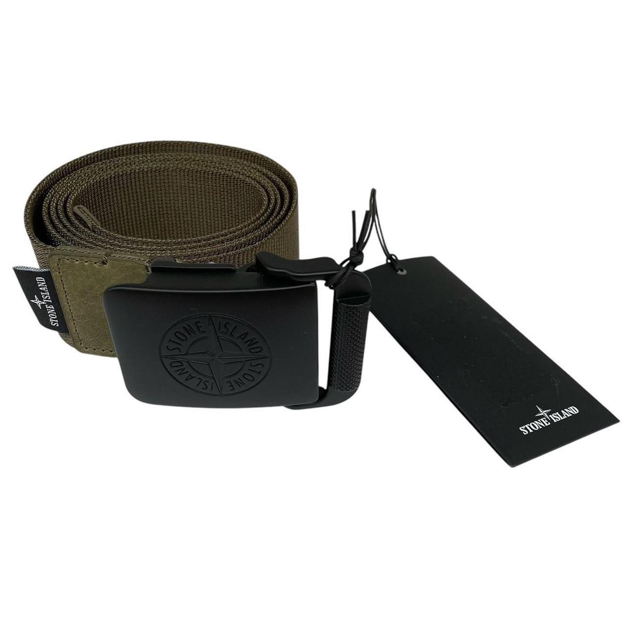 Stone Island Green and Black Grosgrain Compass Logo Buckle Belt