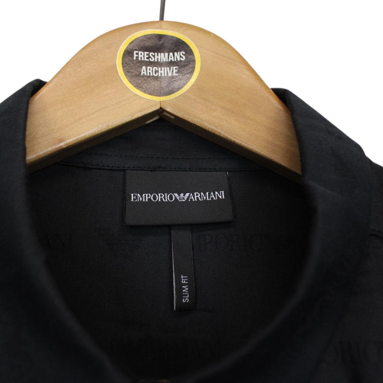 Emporio Armani Black Logo Print Long Sleeve Cotton Shirt