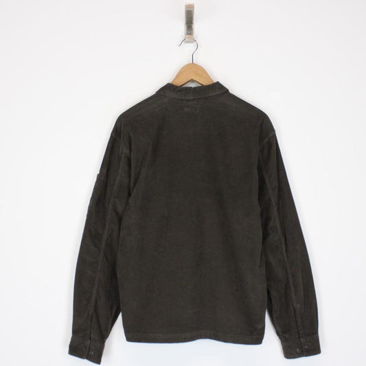 CP Company Olive Green Button Up Lens Corduroy Overshirt