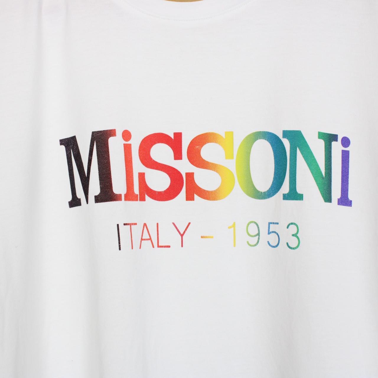 Missoni White and Multicoloured Logo Print Short Sleeve Cotton T-Shirt