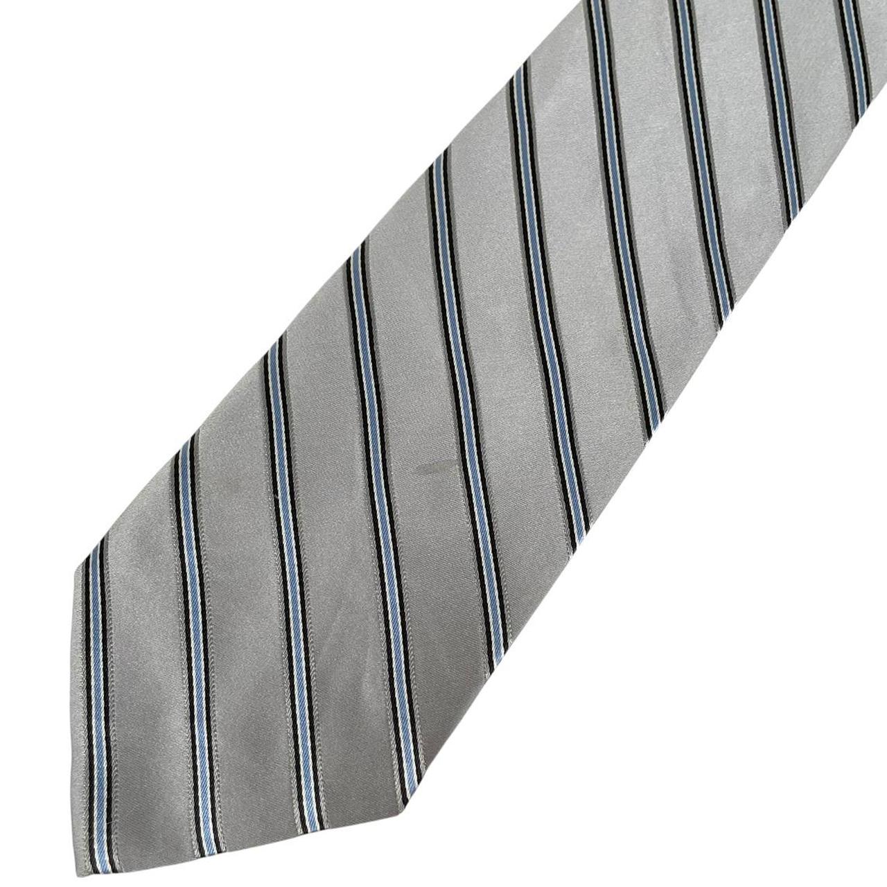 DKNY Silver and Blue Striped Silk Tie