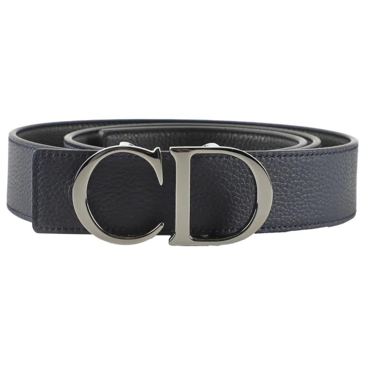 Dior Black and Navy Blue CD Logo Reversible Leather Belt