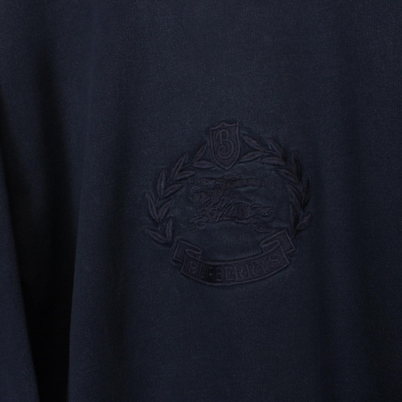 Vintage 90s Burberry Navy Blue Logo Embroidered Sweatshirt Jumper