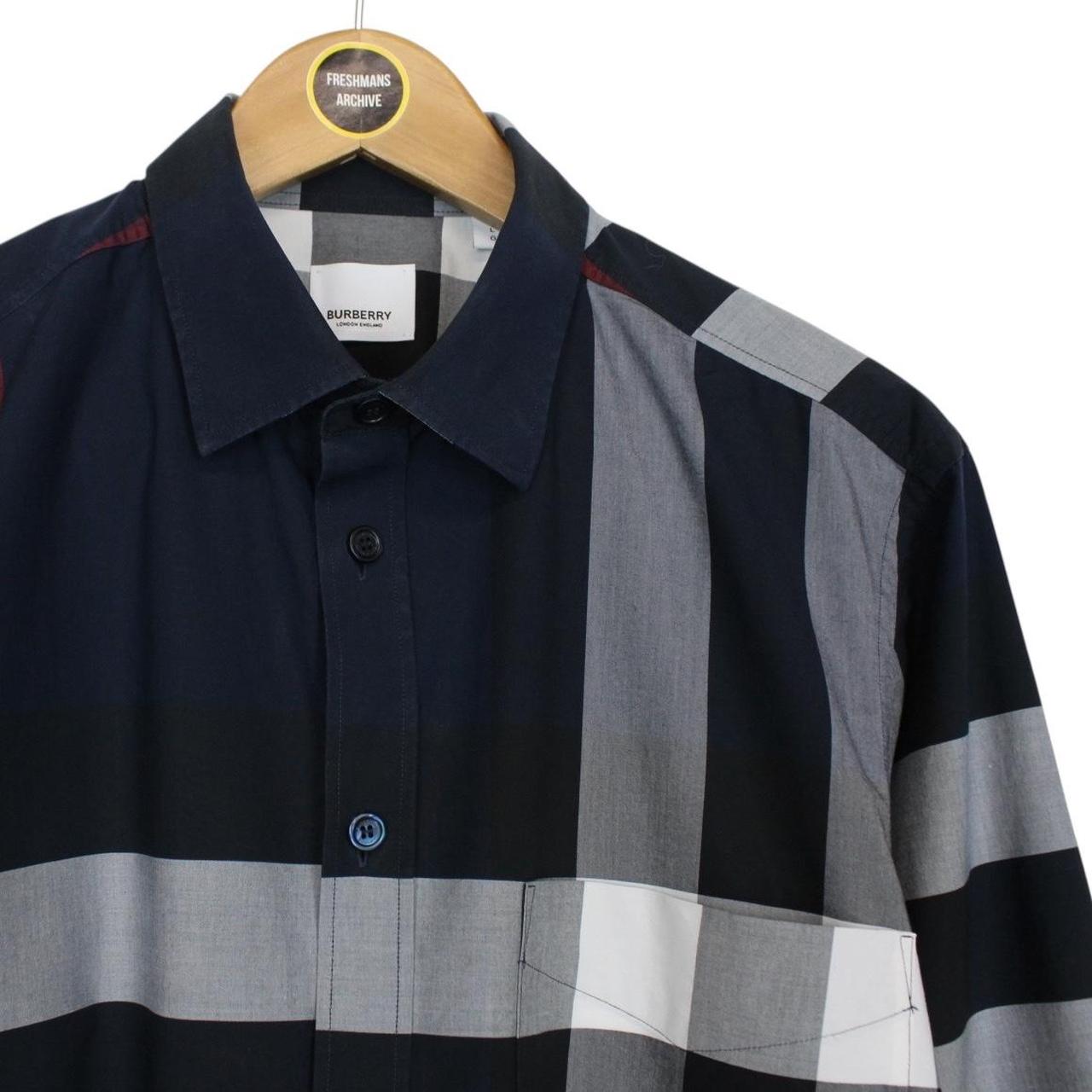 Burberry London Navy Blue Somerton Nova Check Long Sleeve Shirt