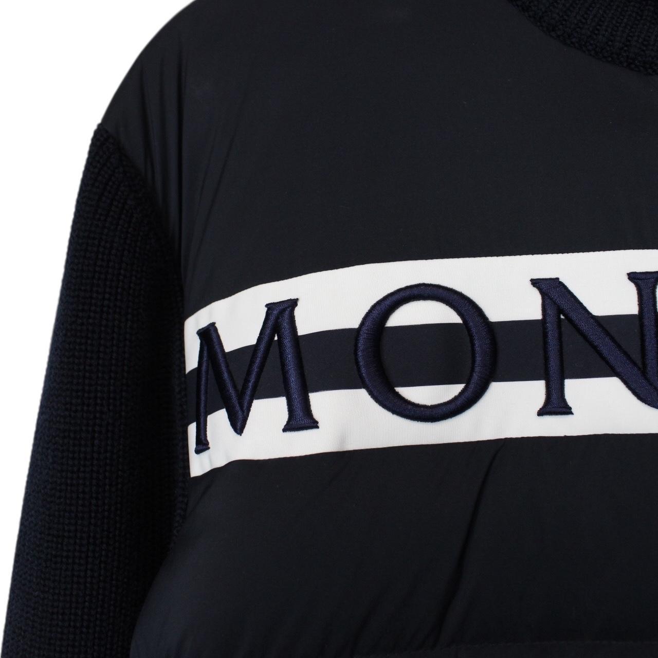 Moncler Navy Blue and White Full Zip Wool/Nylon Cardigan Jacket