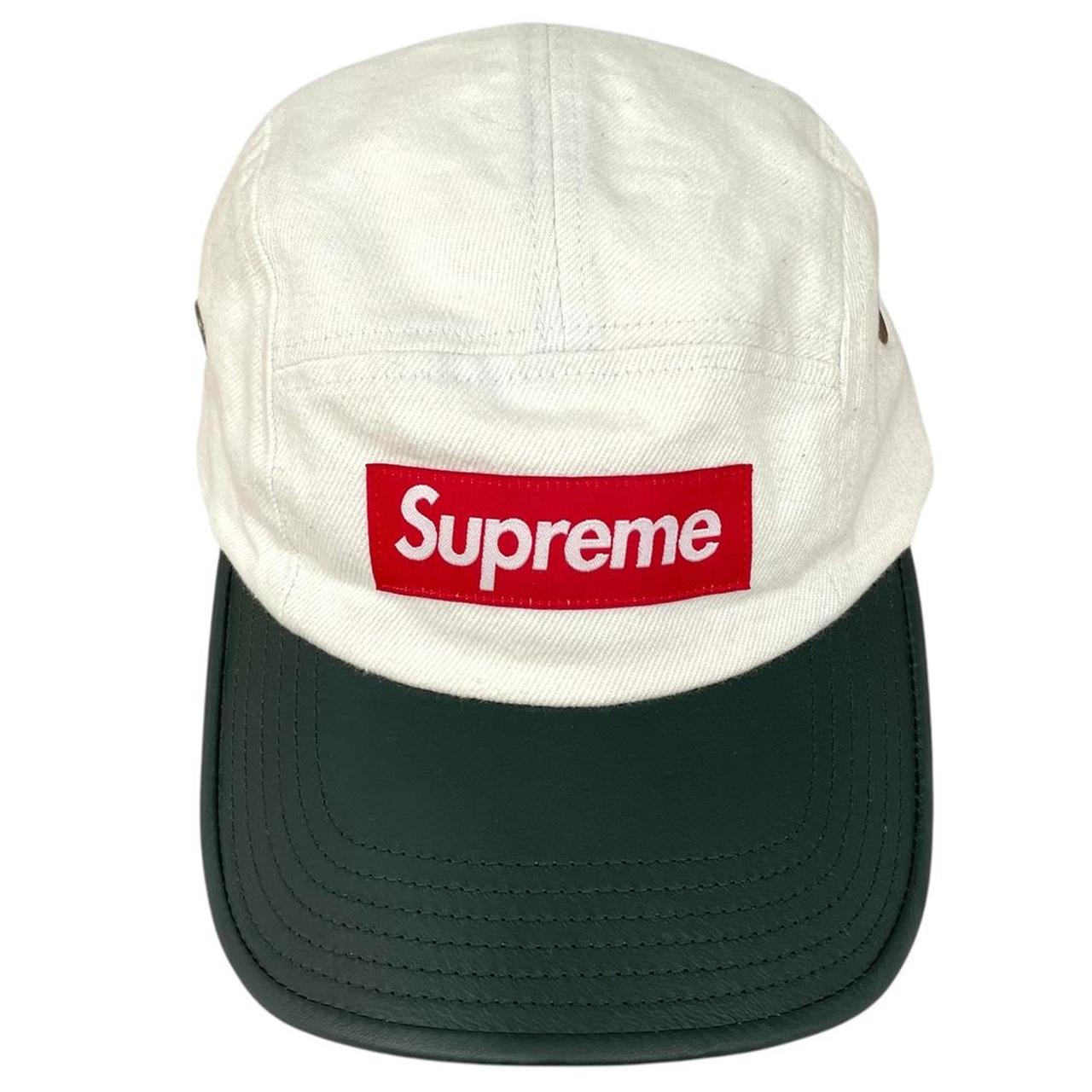 Supreme White and Green Denim 5 Panel Camp Baseball Cap
