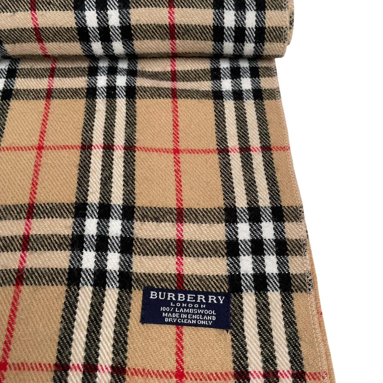Vintage 90s Burberry Tan Brown Nova Check Lambswool Scarf