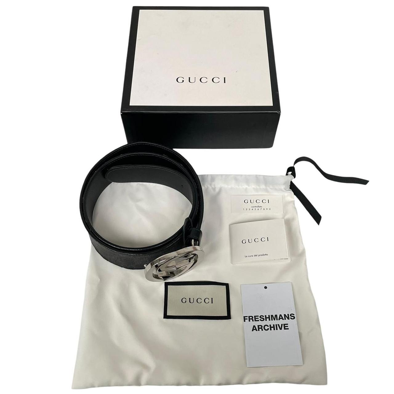 Gucci Black and Grey GG Supreme Monogram Canvas Belt with GG Buckle