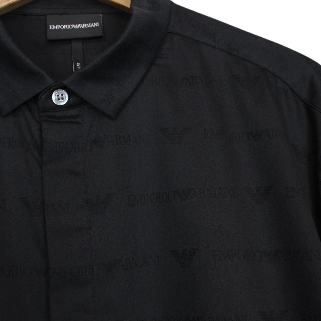 Emporio Armani Black Logo Print Long Sleeve Cotton Shirt