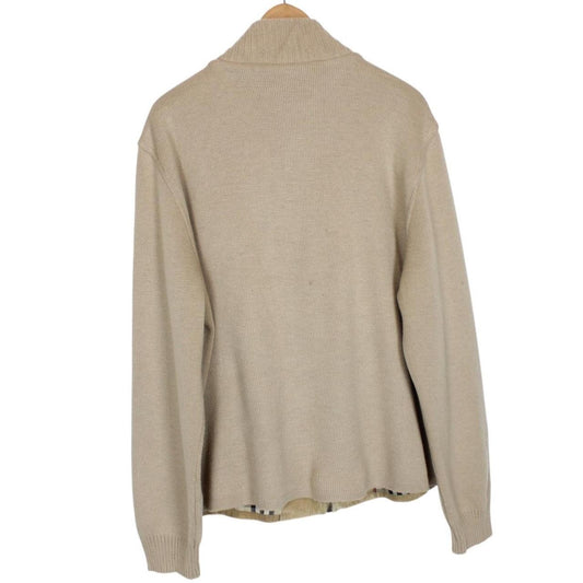 Vintage Burberry Beige and Tan Merino Wool and Corduroy Full Zip Jumper