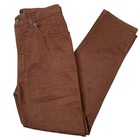 Vintage 90s Fendi Brown Zucca Monogram High Waisted Trousers