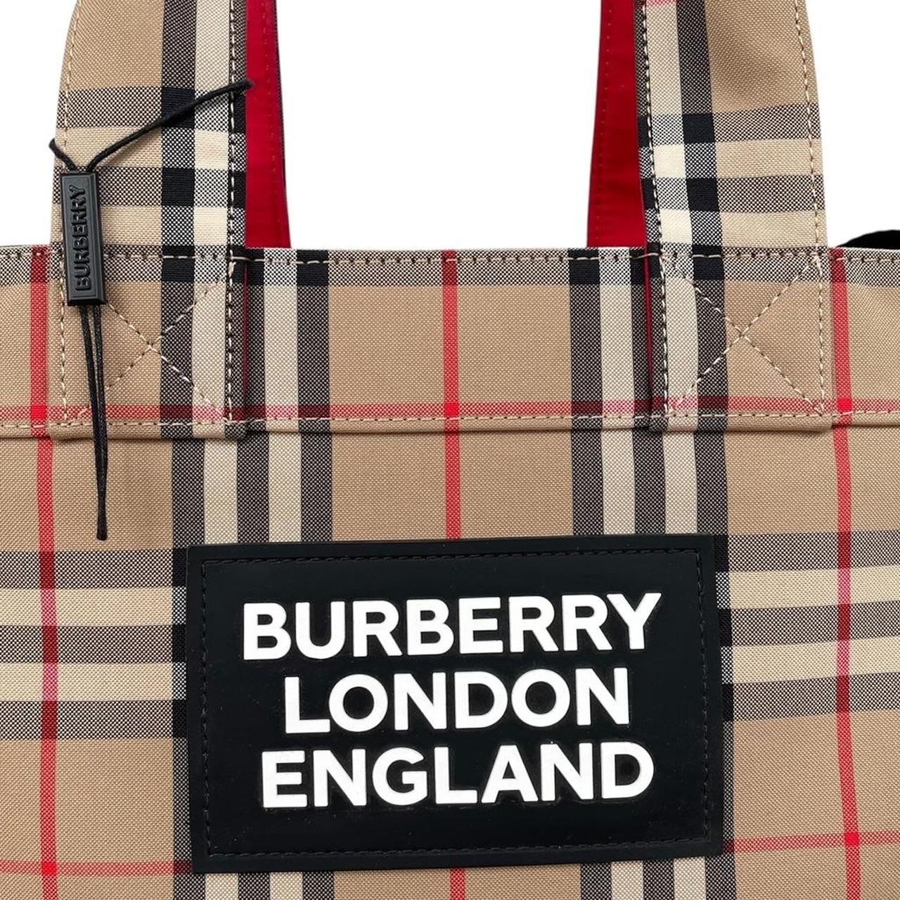 Burberry Tan Brown Nova Check Logo Applique Cotton Blend Satchel Tote Bag