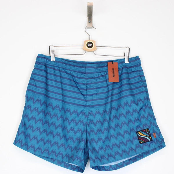Missoni Blue Striped Logo Patch Nylon Swim Shorts