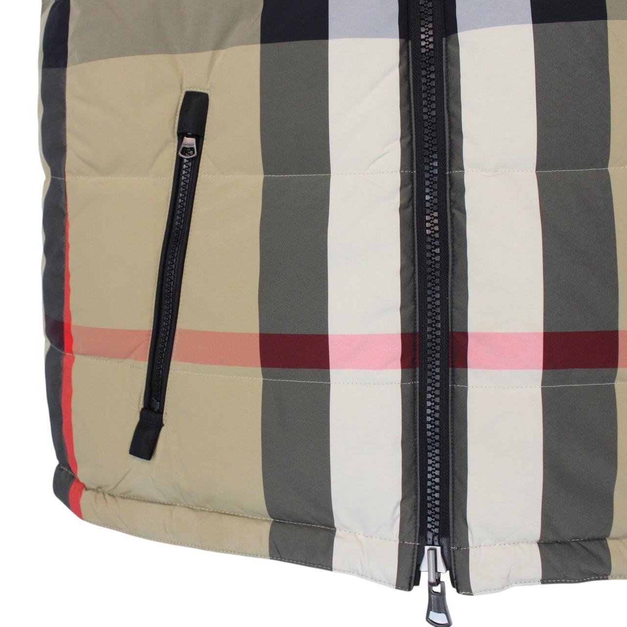 Burberry Oakham Beige and Black Nova Check Reversible Hooded Down Gilet /