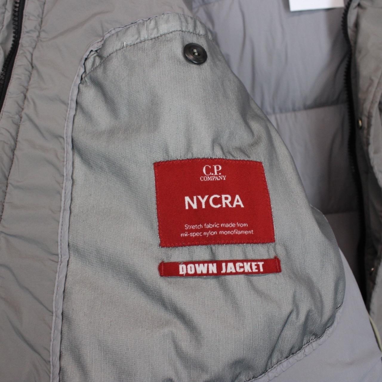 CP Company Grey Nycra-R Full Zip Lens Down Hooded Puffer Coat