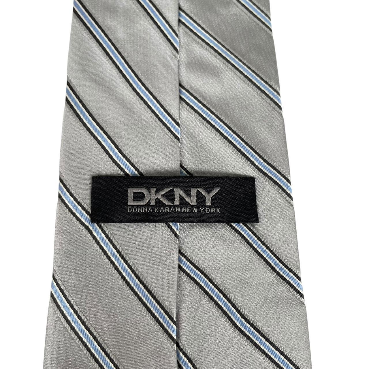DKNY Silver and Blue Striped Silk Tie