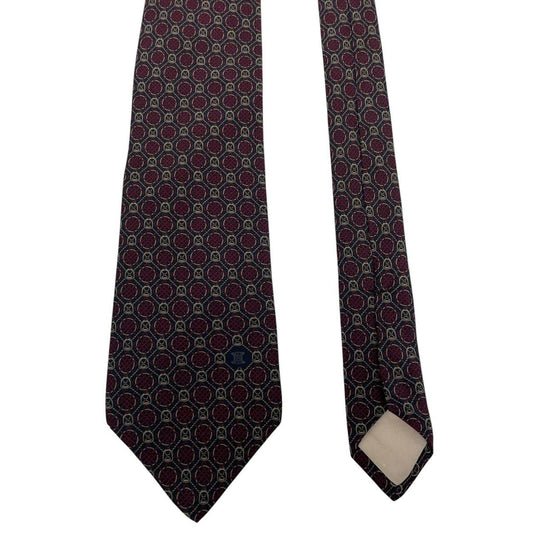 Vintage Celine Paris Burgundy and Navy Blue Silk Tie