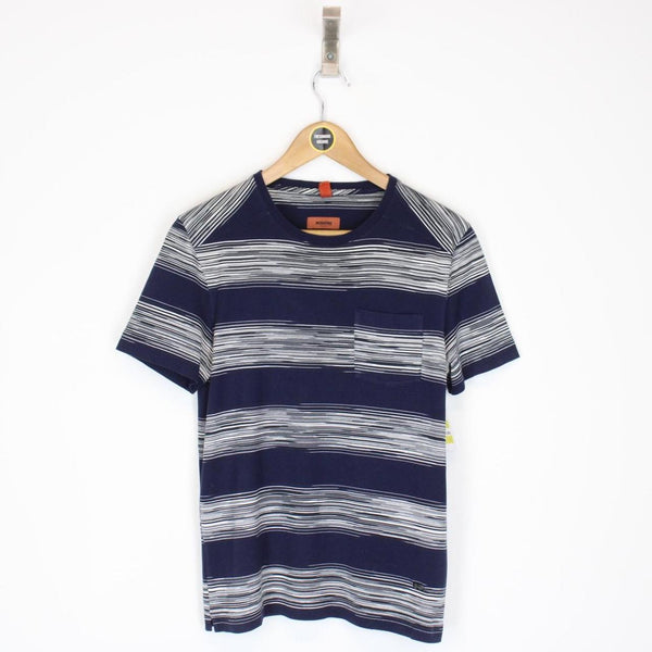 Missoni Navy Blue and White Striped Short Sleeve Cotton T-Shirt
