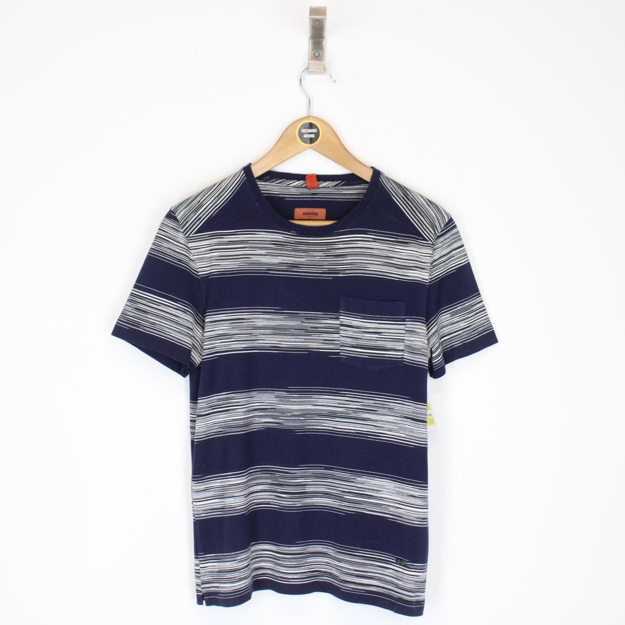 Missoni Navy Blue and White Striped Short Sleeve Cotton T-Shirt
