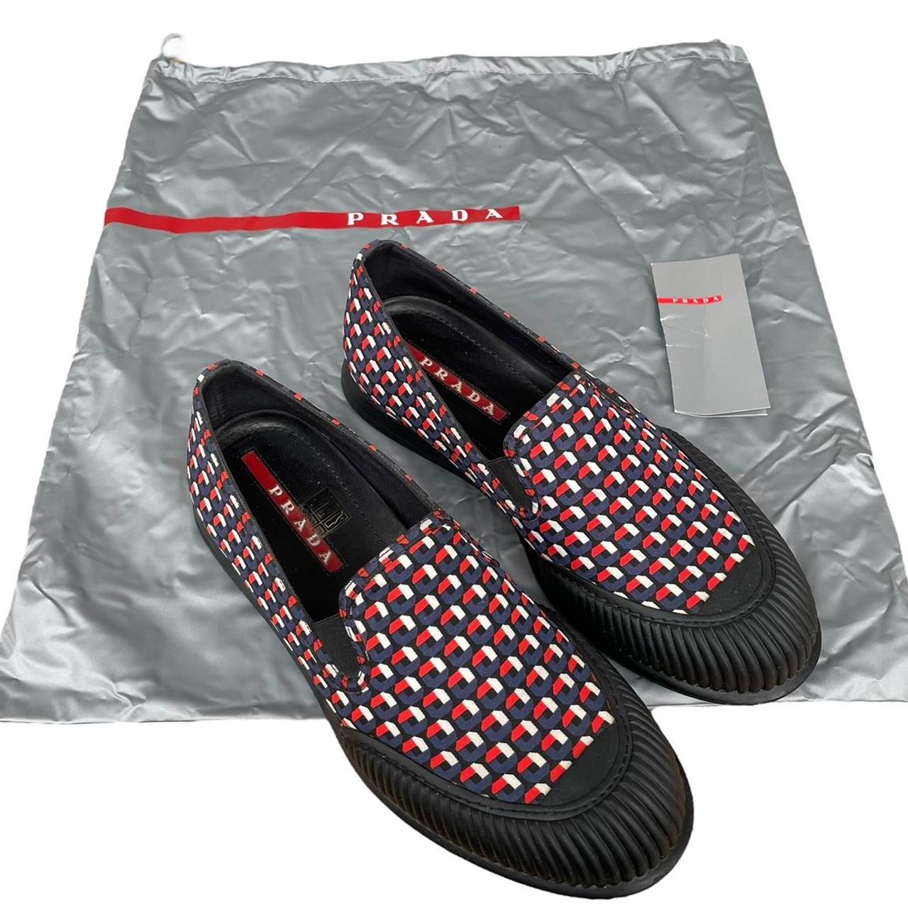 Prada Black, Blue and Red Nylon Hibiscus Loafers Shoes