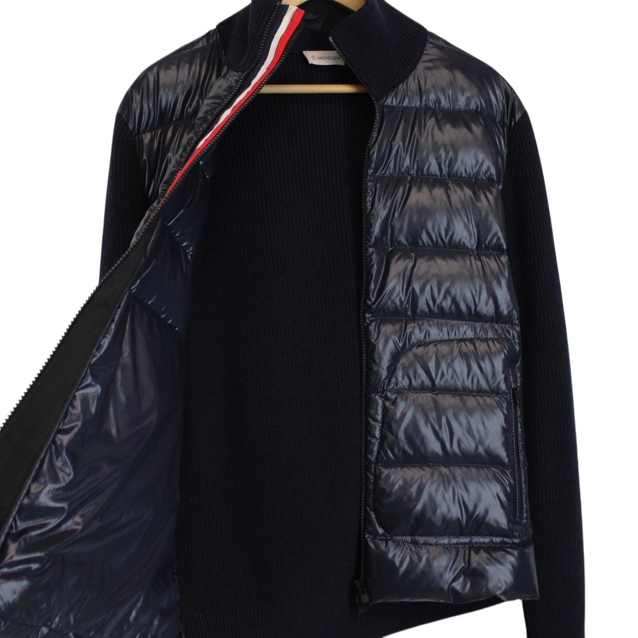 Moncler Navy Blue Full Zip Wool/Nylon Down Maglione Cardigan Jacket