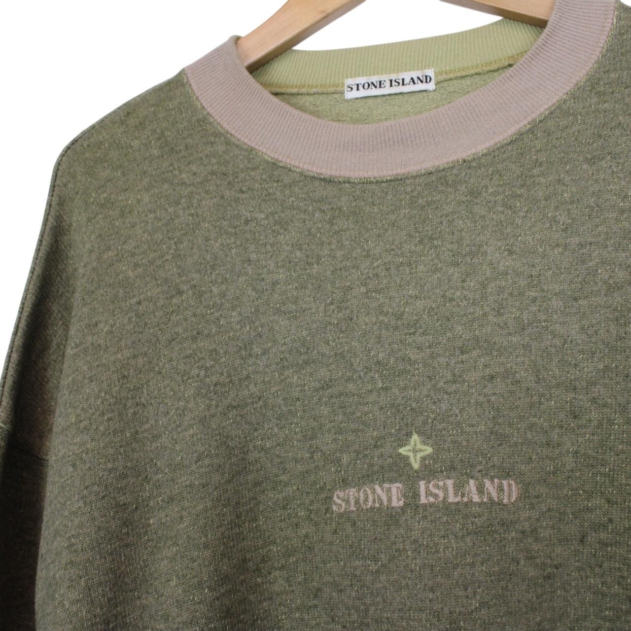 Vintage 1989 Stone Island Green Edge Badge Green Wool Blend Sweatshirt Jumper