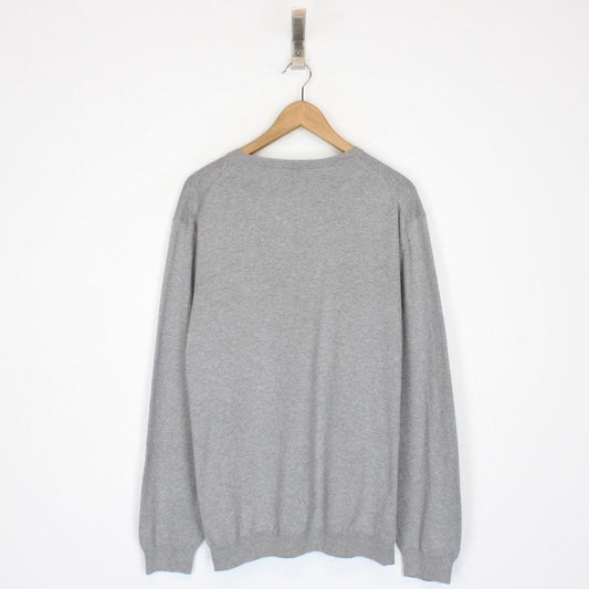 Hugo Boss Grey V-Neck Cotton Knit Jumper
