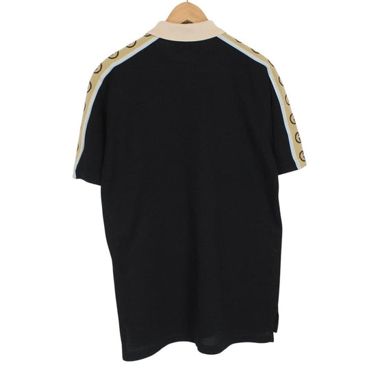 Gucci Black and Beige Interlocking G Stripe Short Sleeve Polo Shirt