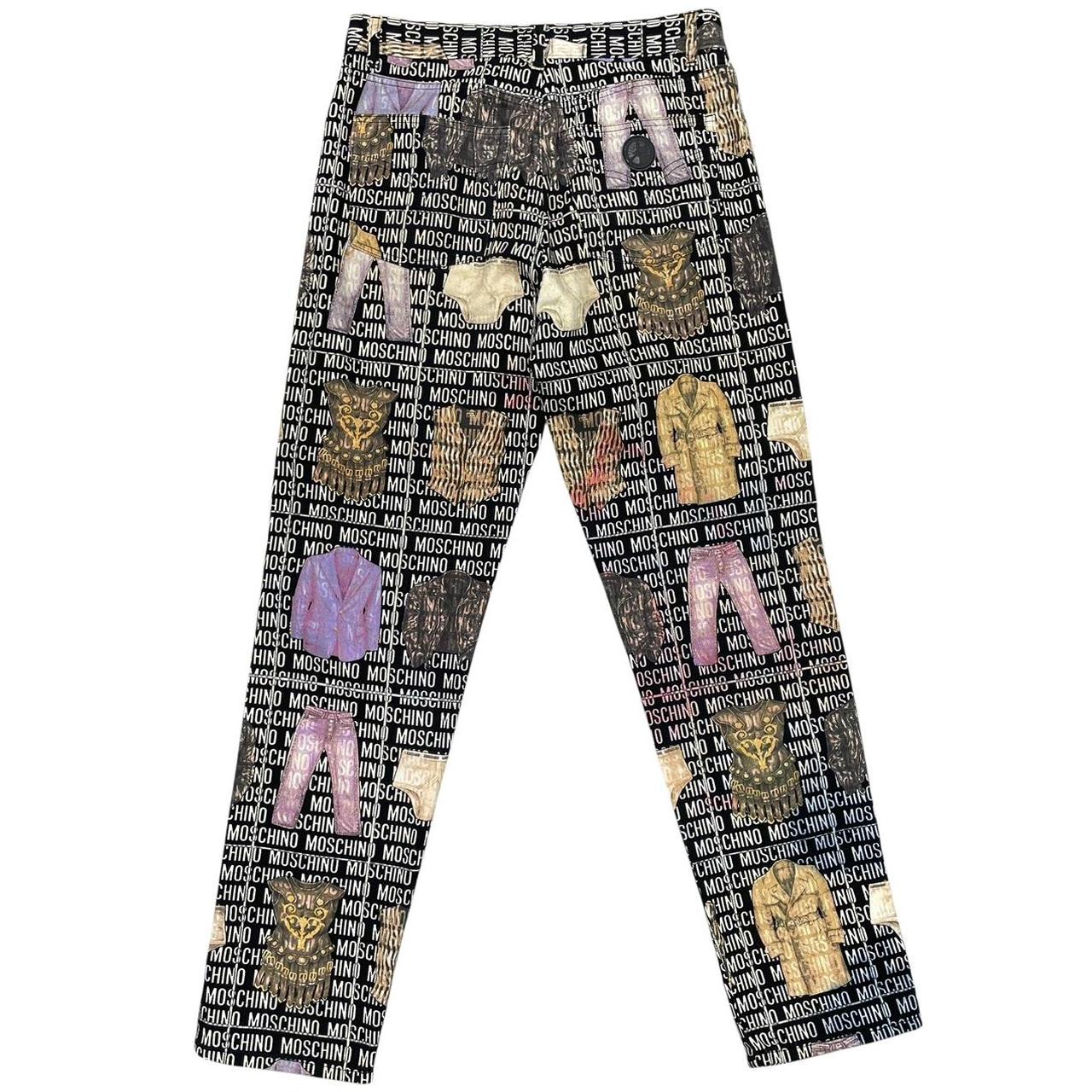 Vintage 1996 Moschino Black and White All Over Clothes Print Tapered Fit Jeans
