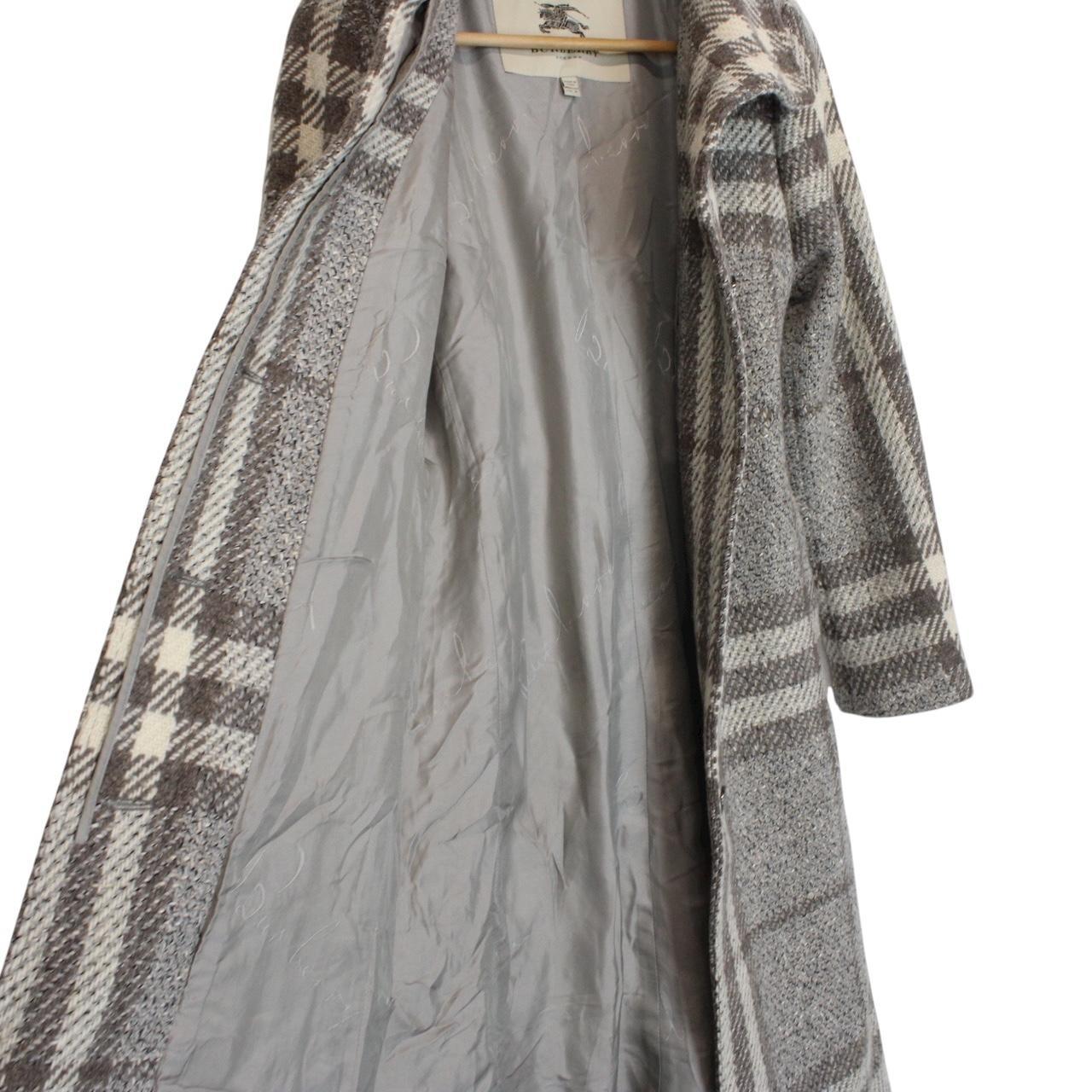 Burberry Grey and Cream Alpaca Wool Nova Check Belted Coat