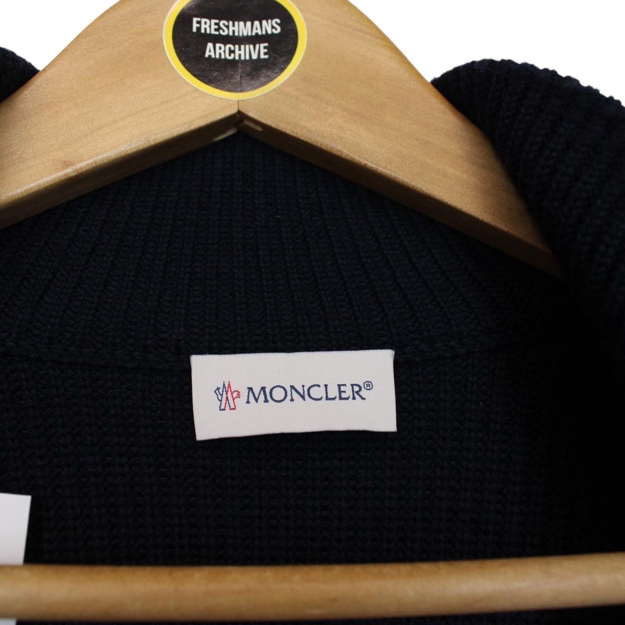 Moncler Navy Blue and White Full Zip Wool/Nylon Cardigan Jacket