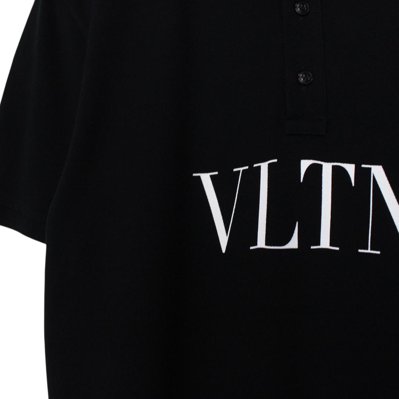 Valentino Black and White VLTN Logo Short Sleeve Cotton Polo Shirt