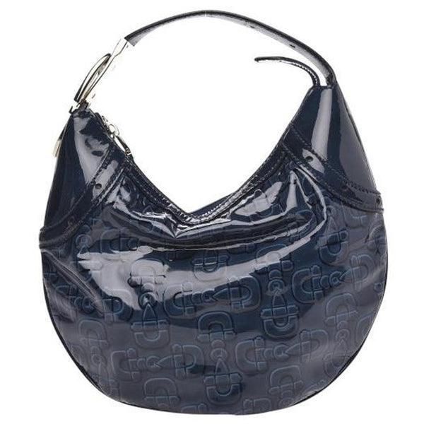 Gucci Navy Blue Patent Leather Horsebit Embossed Hobo Crescent Bag
