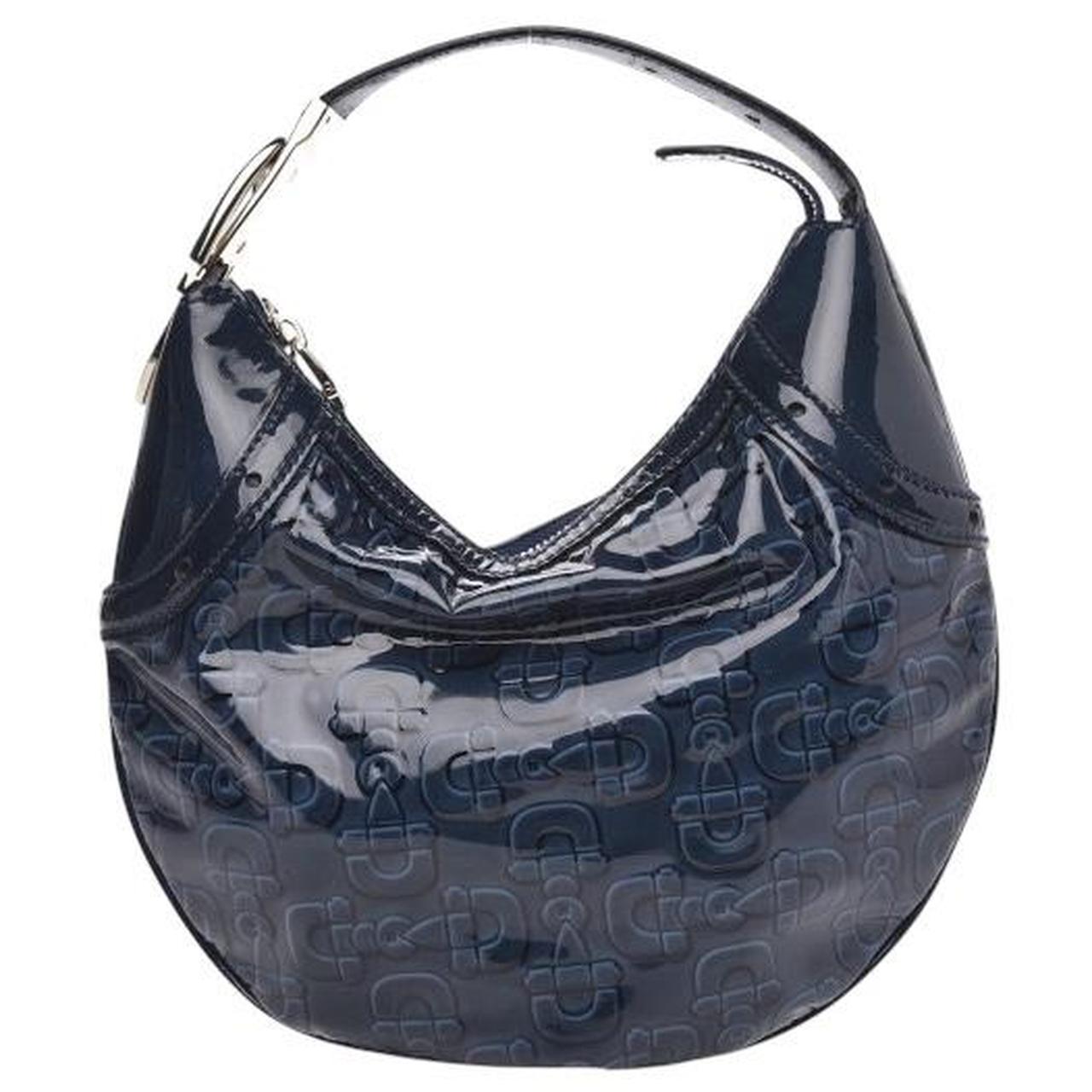 Gucci Navy Blue Patent Leather Horsebit Embossed Hobo Crescent Bag