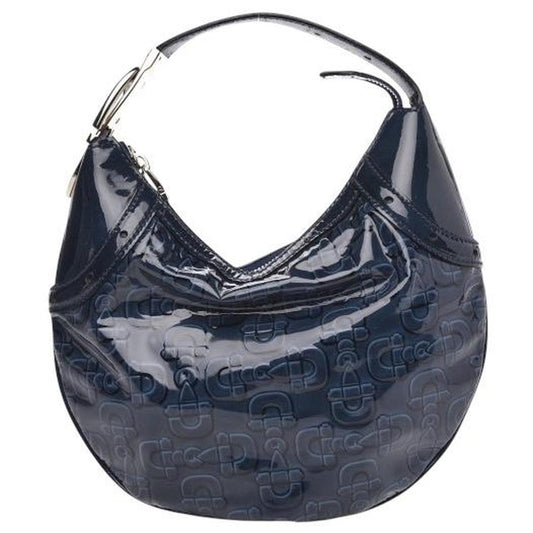 Gucci Navy Blue Patent Leather Horsebit Embossed Hobo Crescent Bag