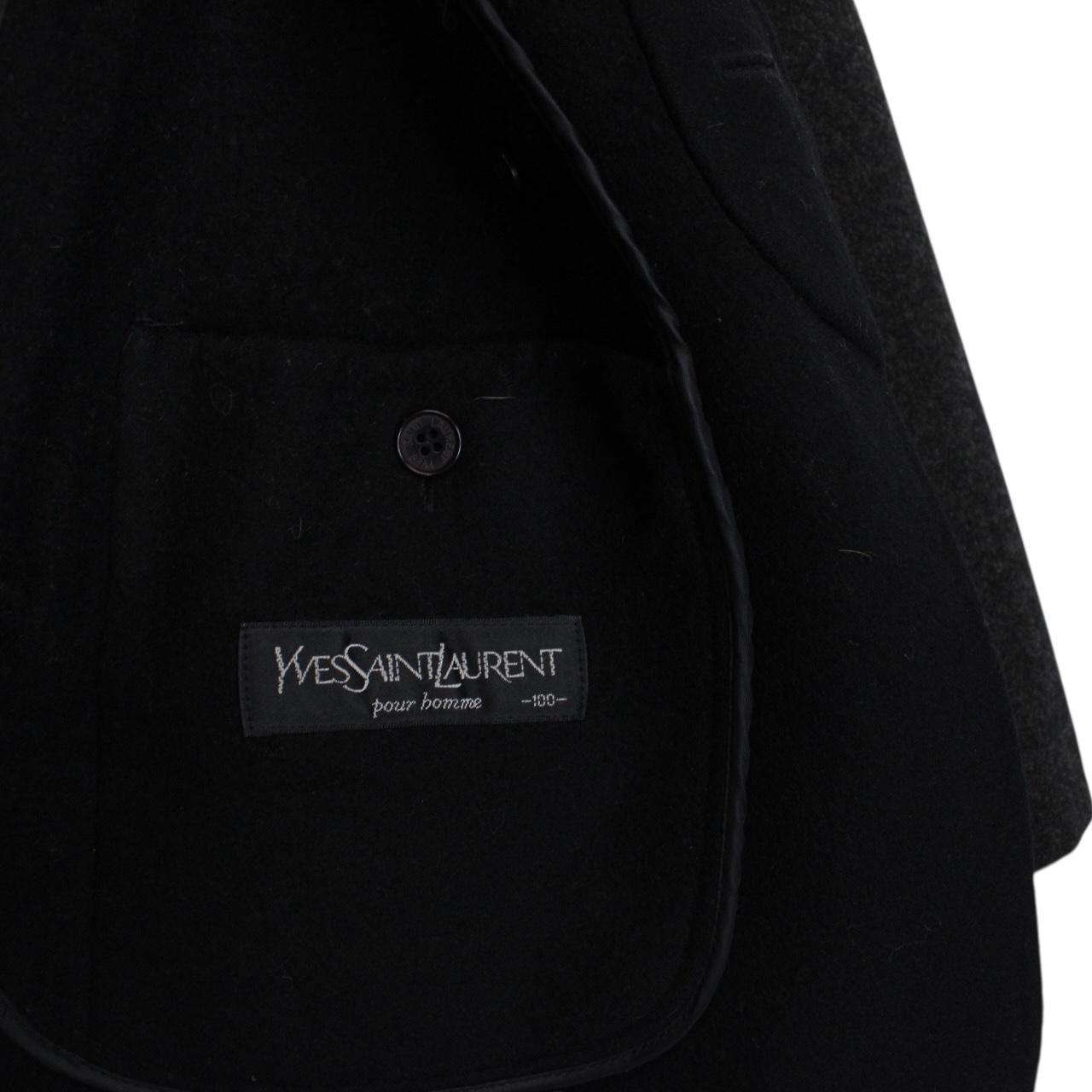 Vintage 90s Yves Saint Laurent Dark Grey Wool Blend Peacoat