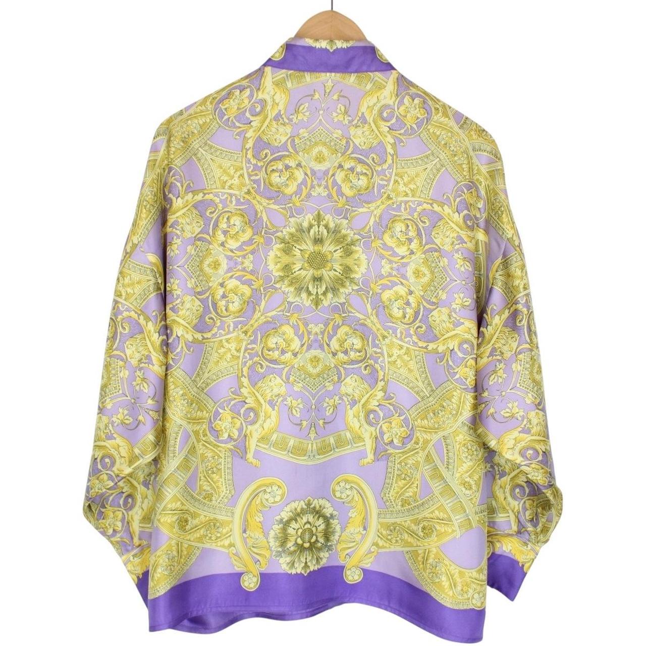 Vintage 90s Gianni Versace Purple and Gold Long Sleeve Baroque Silk Shirt