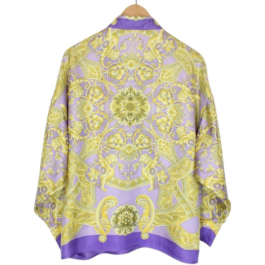 Vintage 90s Gianni Versace Purple and Gold Long Sleeve Baroque Silk Shirt