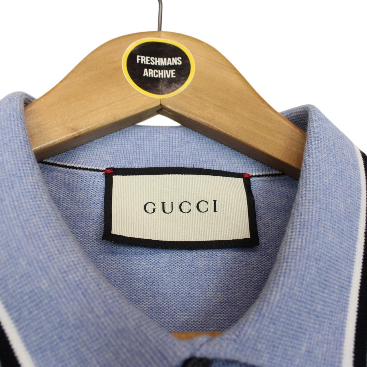 Gucci Light Blue Polyester Knit Collared Sweater Jumper