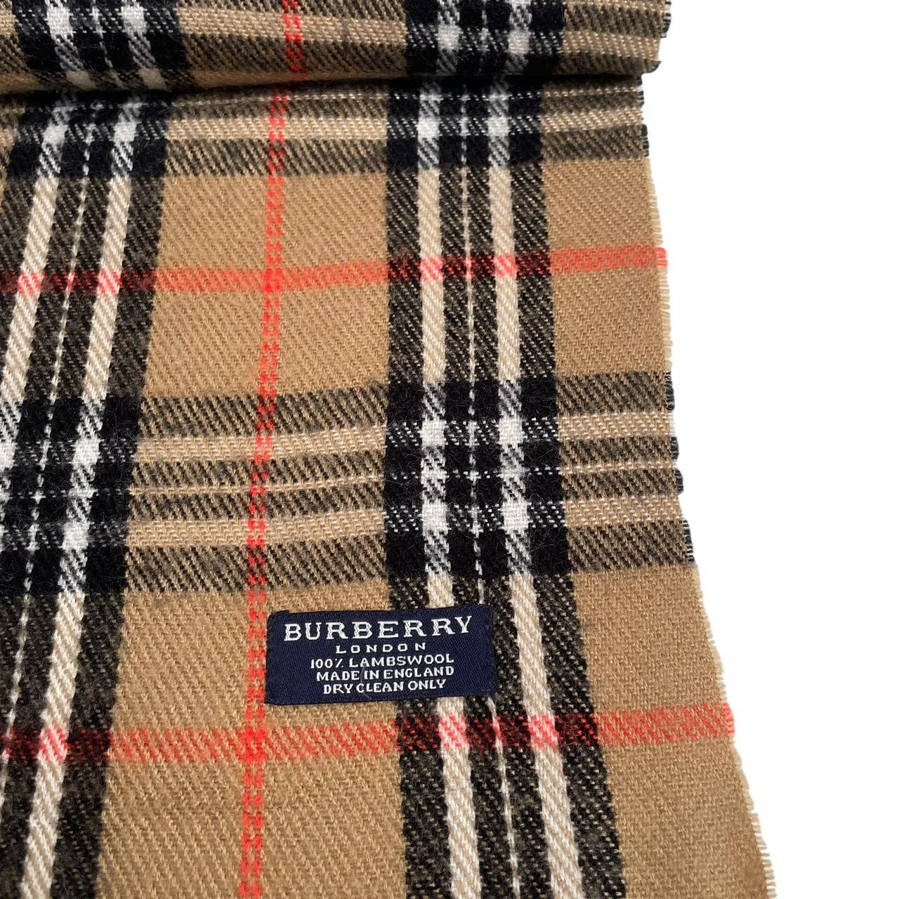Vintage 90s Burberry Tan Brown Nova Check Lambswool Scarf