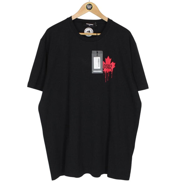Dsquared2 Black and Red Cool Fit Leaf Logo Short Sleeve T-Shirt