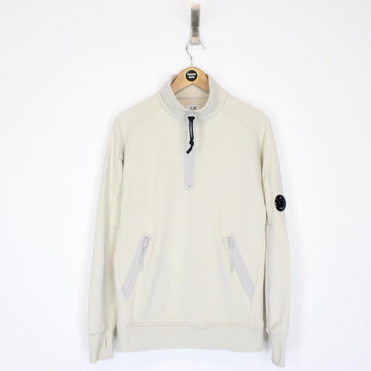 CP Company Beige 1/4 Zip Lens Sweatshirt Jumper