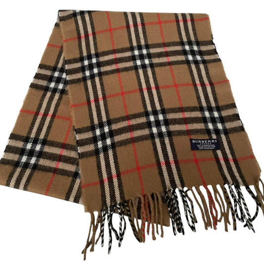 Vintage 90s Burberry Brown Nova Check Lambswool Scarf