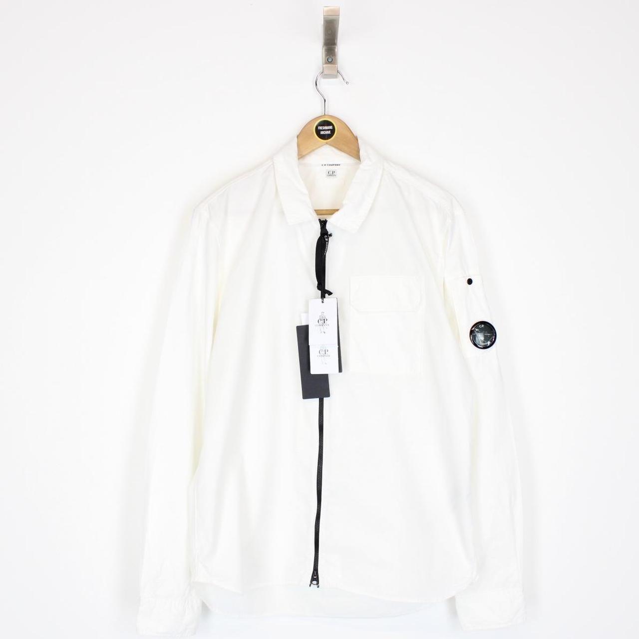 CP Company White Full Zip Cotton Lens Overshirt