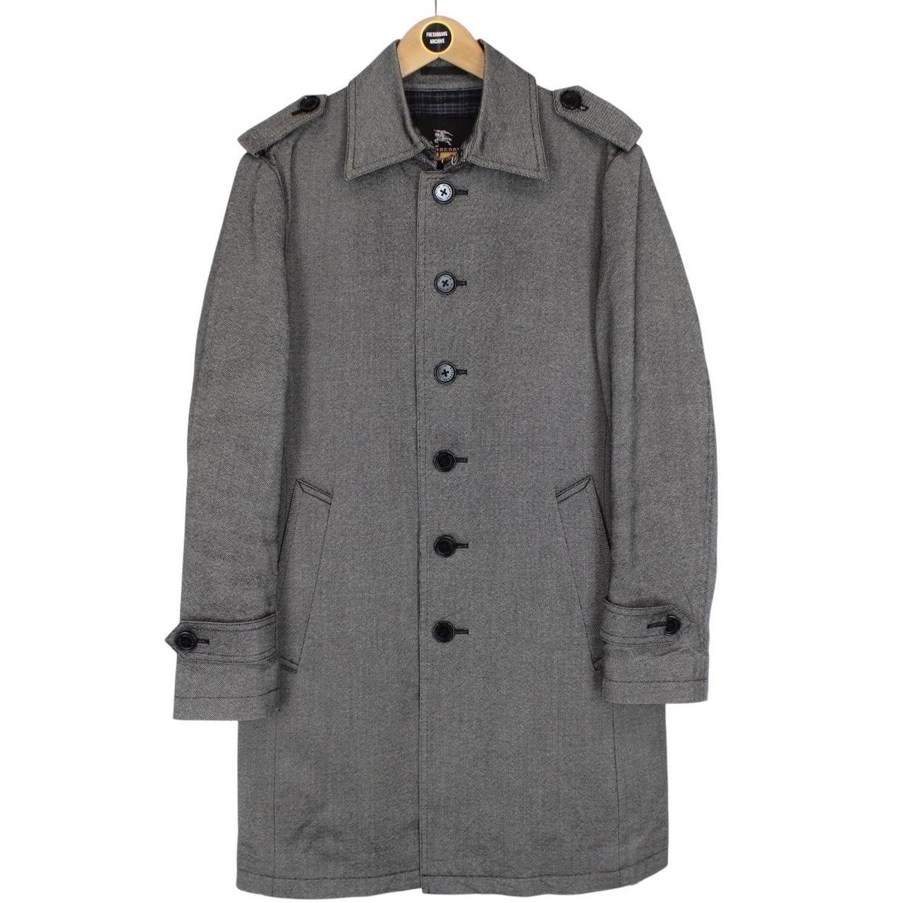 Vintage Burberry Black Label Grey Nova Check Single Breasted Trench Coat
