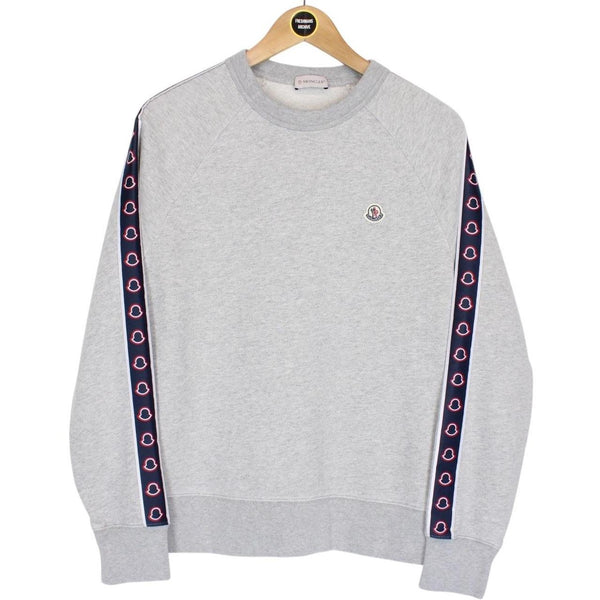 Moncler Grey Cotton Taped Logo Maglia Sweatshirt Jumper