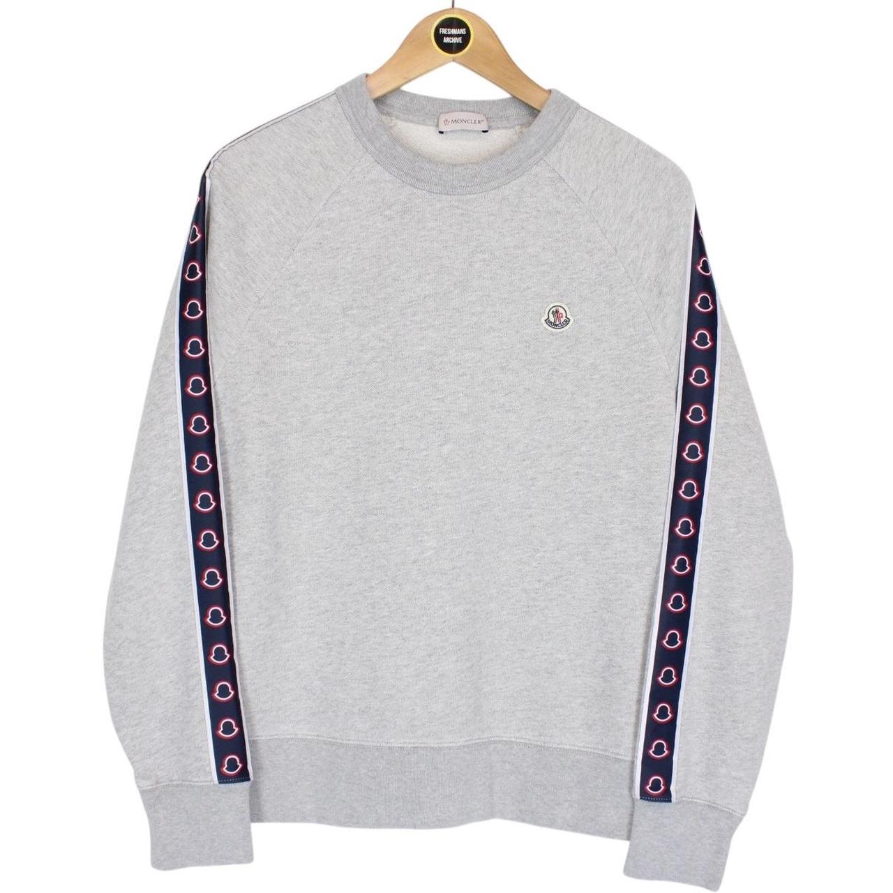 Moncler Grey Cotton Taped Logo Maglia Sweatshirt Jumper