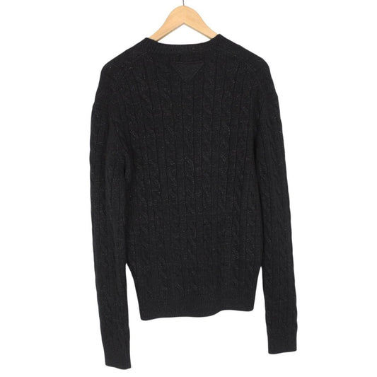 Prada Black Metallic Cashmere Wool Blend Cable Knit Jumper